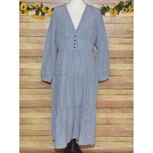 Simplee Plus Prairie Dress Womens 1XL Blue Gingham Plaid Tiered Cottage Buttons